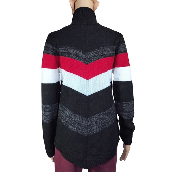 BCX Black, Red, and Gray Striped Cowl Neck Sweater - Picture 4 of 8